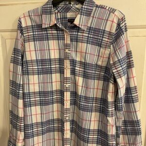 Talbots COUNTRY STYLE WOMENS BUTTON UP SHIRT BLUE&PINK PLAID L. 44 C 27 L
